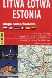 Litwa Łotwa Estonia Mapa samochodowa 1:700 000